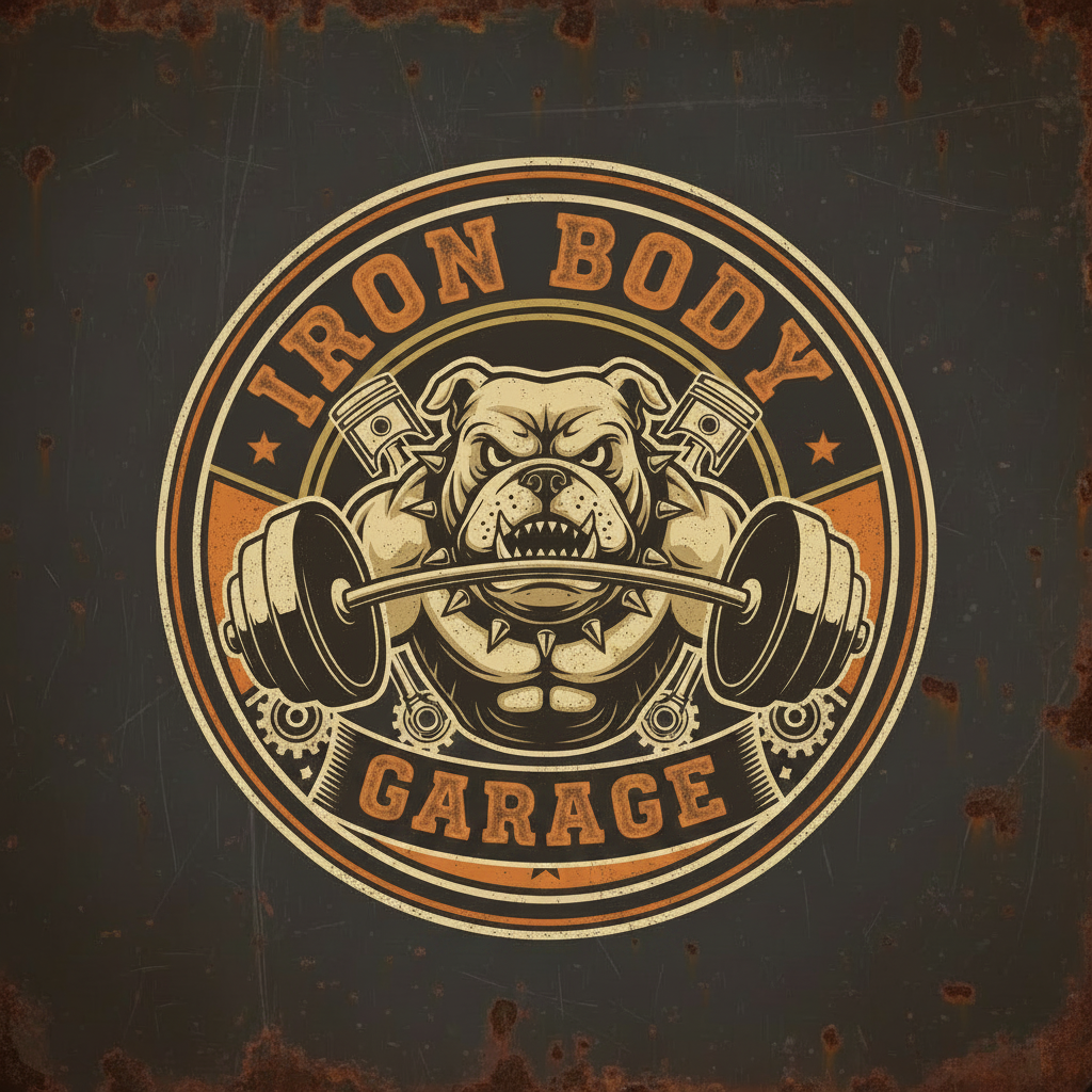 Iron Body Garage Logo with Pistons